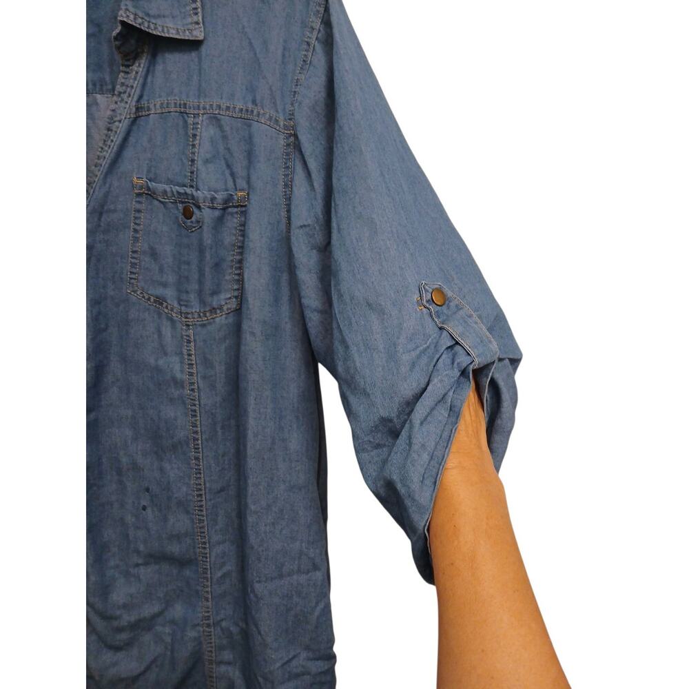 New Look Womens Shirt Dress Midi Sz XL Blue Denim Button Up Studio Art Lagenlook - Picture 3 of 15
